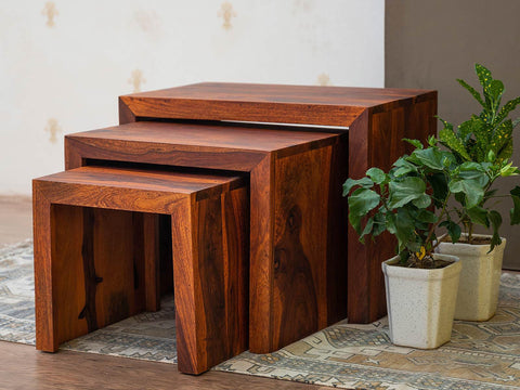Duraster Aristocrat Solid Sheesham wood Nested Set of 3 Side Tables #1