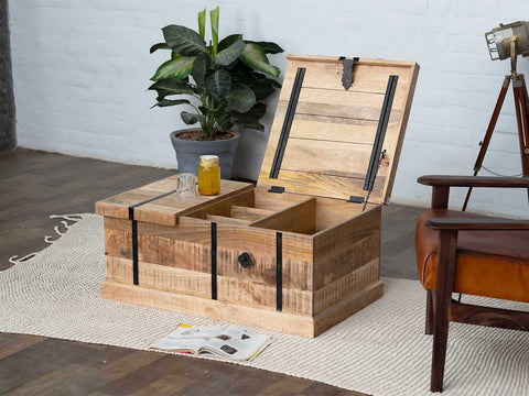Misa Stylish Mango wood Storage Wine Trunk / Coffee Table #4