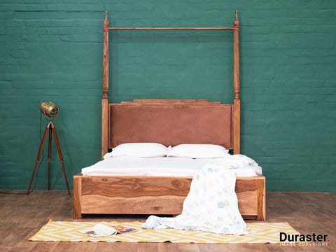 Duraster Hawkin Solid Wood Canopy Poster King Size Bed with Storage #1