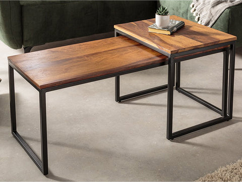 Duraster Elementary Stylish Sheesham wood Set of 2 Coffee Table with Black Iron Frame #16