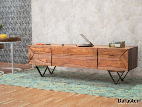 Duraster Hawkin Solid Wood Modern TV Unit with Storage #2