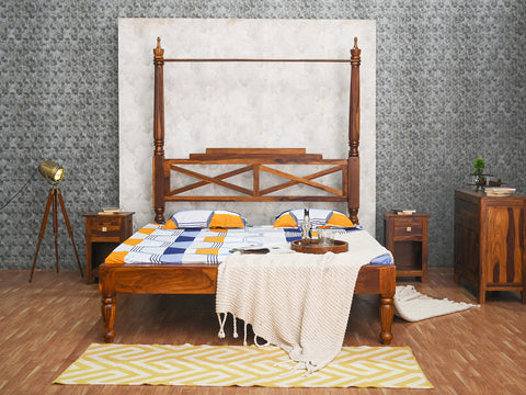 Duraster Ummed Two Poster Solid Sheesham wood Modern Canopy Bed #2
