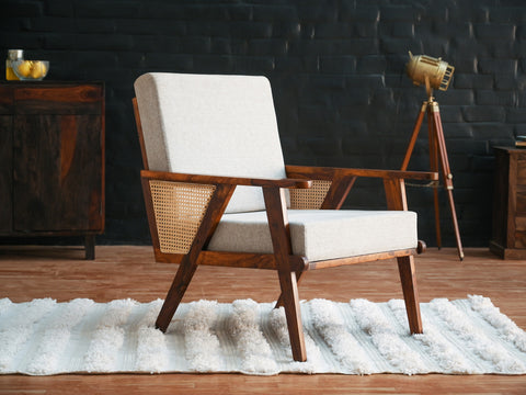 Vismit Modern Sheesham Wood Lounge Chair With Cane Work #1