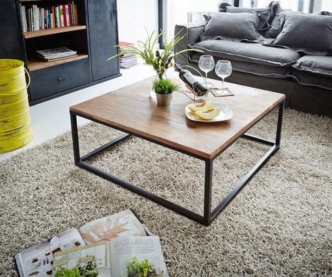 Elementary Stylish Sheesham Coffee Table with Black Iron Frame #13 - Duraster 