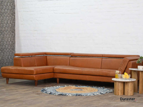 Duraster L Shape Leather Sofa (Tan Brown) #01