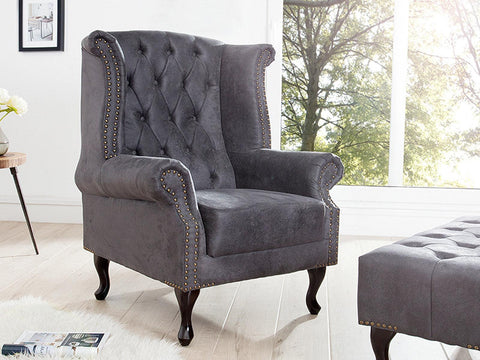 Norwich Colonial Antique Gray Chesterfield Wing Chair #45 - Duraster 