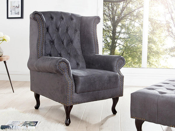 Norwich Colonial Antique Gray Chesterfield Wing Chair #45 - Duraster 