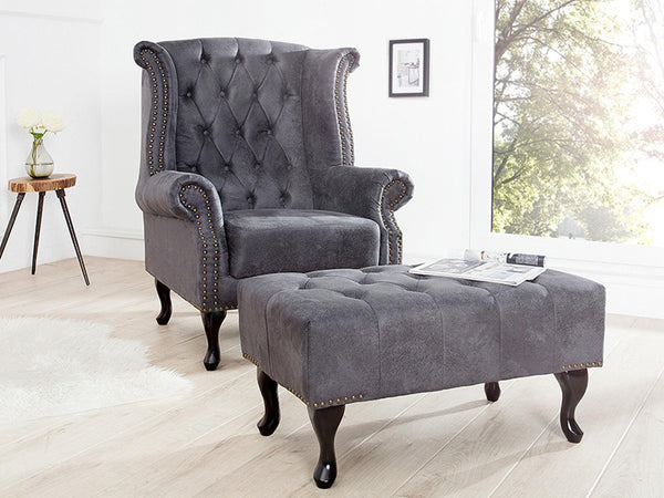 Norwich Colonial Antique Gray Chesterfield Wing Chair #45 - Duraster 