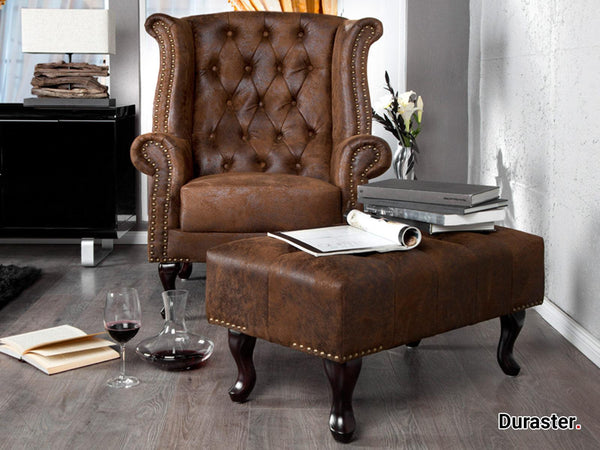 Norwich Chesterfield Buff Leather Ottoman #40 - Duraster 