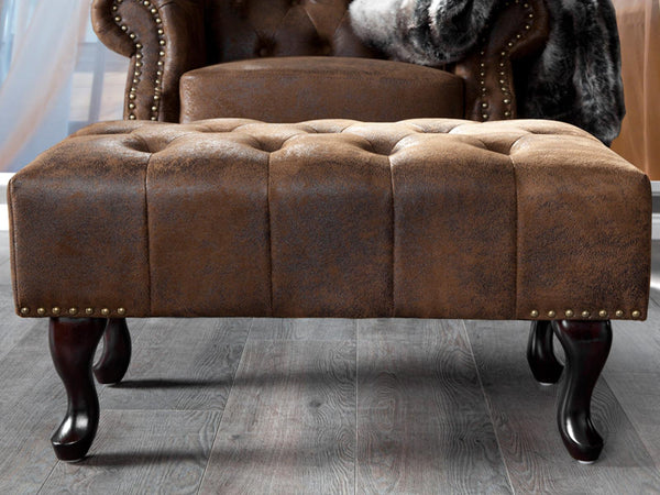 Norwich Chesterfield Buff Leather Ottoman #40 - Duraster 