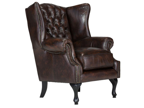 Norwich Colonial Brown Chesterfield Wing Chair #16 - Duraster 