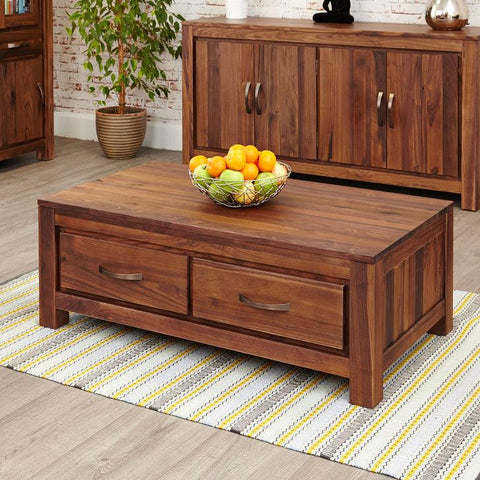 Marwar Sheesham Wood Walnut Four Drawer Coffee Table #1 - Duraster 