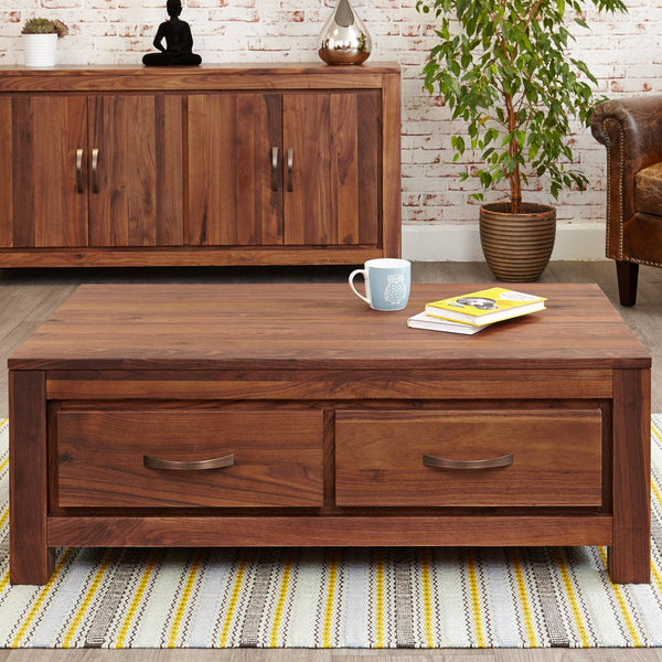 Marwar Sheesham Wood Walnut Four Drawer Coffee Table #1 - Duraster 