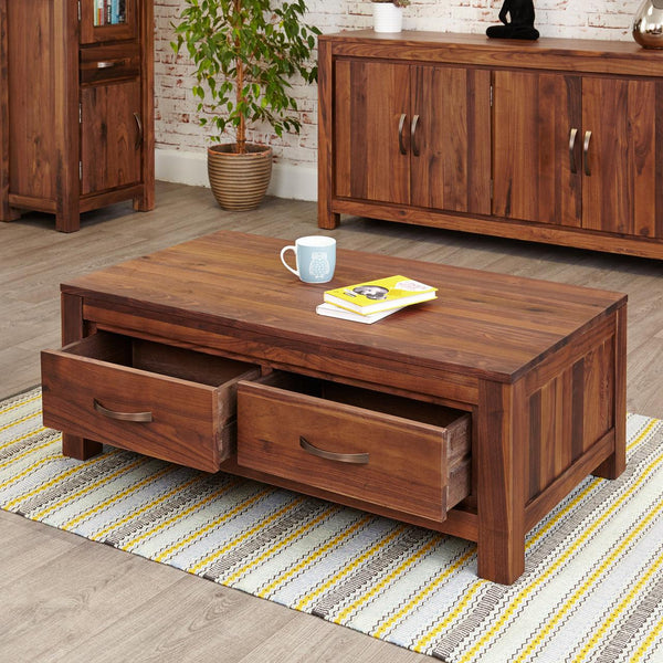 Marwar Sheesham Wood Walnut Four Drawer Coffee Table #1 - Duraster 