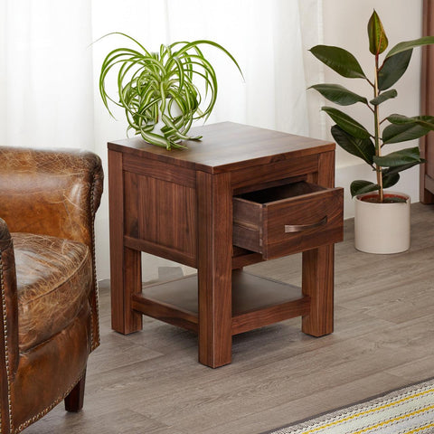 Marwar Sheesham Wood Walnut One Drawer Lamp Table Cum Bed - Duraster 