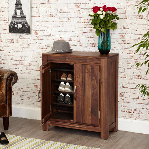 Marwar Sheesham Wood Walnut Shoe Rack Cabinet #3 - Duraster 