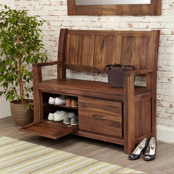 Marwar Sheesham Wood Walnut Shoerack cum Bench #2 - Duraster 