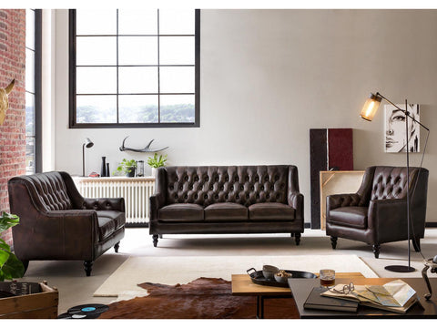 Norwich Colonial Brown Chesterfield Set of 3 Sofas #7 - Duraster 