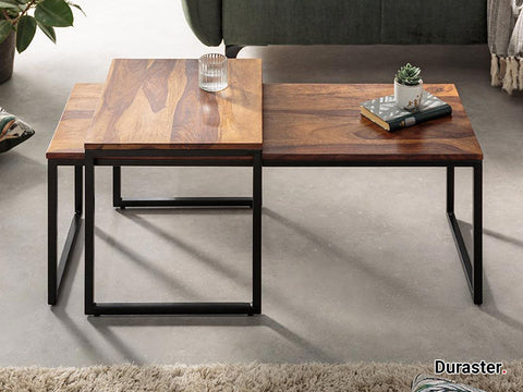 Elementary Stylish Sheesham wood Set of 2 Coffee Table with Black Iron Frame #16 - Duraster 