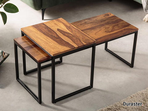 Elementary Stylish Sheesham wood Set of 2 Coffee Table with Black Iron Frame #16 - Duraster 