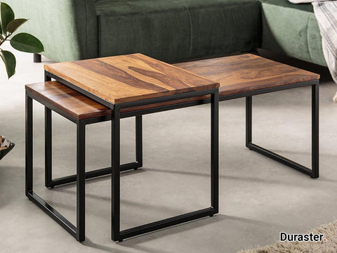 Elementary Stylish Sheesham wood Set of 2 Coffee Table with Black Iron Frame #16 - Duraster 