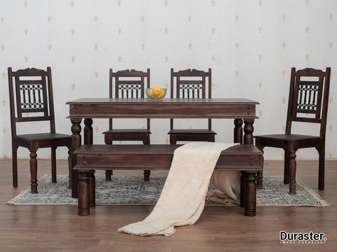 Gangaur Traditional Sheesham Dining Set with Chairs and Bench  #4 - Duraster 