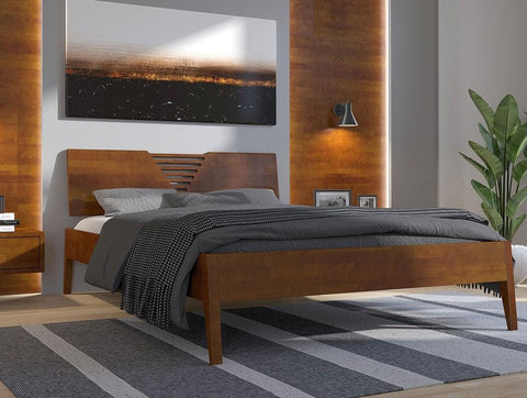 Preyas Mango wood Teak Finish Wooden Bed #3 - Duraster 