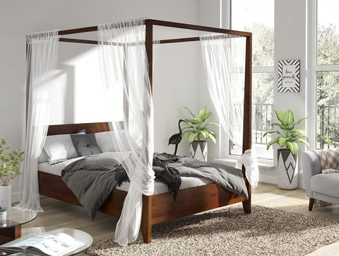 Preyas Mango wood Teak Finish Wooden Bed #17 - Duraster 