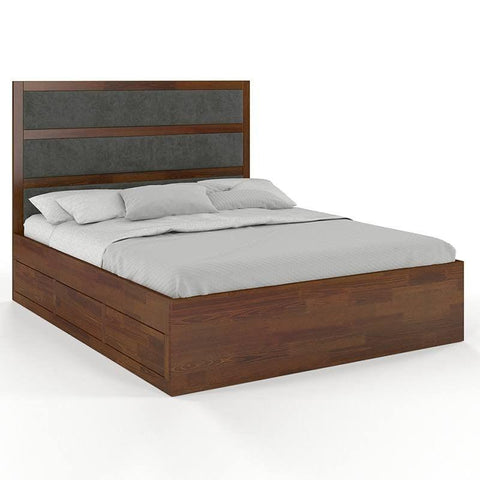 Preyas Mango wood Teak Finish Upholstred Storage Wooden Bed #22 - Duraster 