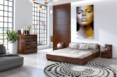 Preyas Mango wood Teak Finish Wooden Bed #4 - Duraster 
