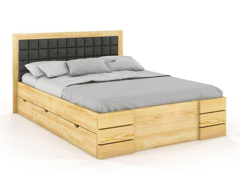 Preyas Mango wood Teak Finish Upholstred Storage Wooden Bed #21 - Duraster 