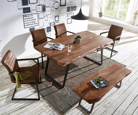 Elementary Modern Live Edge Acacia Dining Table Set - Duraster 