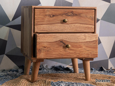 Hawkin Modern Sheesham wood 2 Drawer Bedside #1 - Duraster 