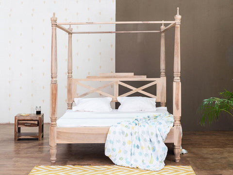 Duraster Novo Premium Solid Sheesham Wood Modern Canopy 4 Poster Bed #3
