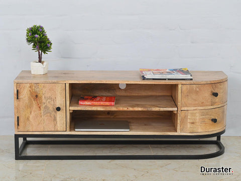 Verge Solid Mango wood T.V. Unit with Iron Frame - Duraster 