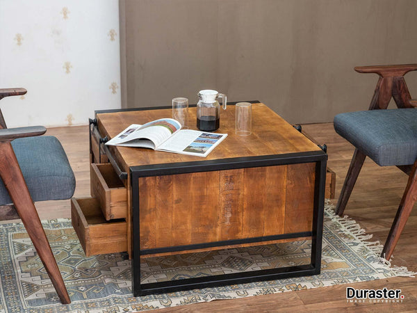 Verge Solid Mango Wood Industrial Coffee Table - Duraster 